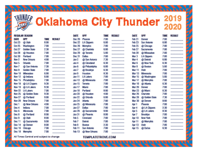 2019-20 Printable Oklahoma City Thunder Schedule - Central Times