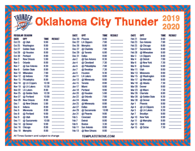 Oklahoma City Thunder 2019-20 Printable Schedule