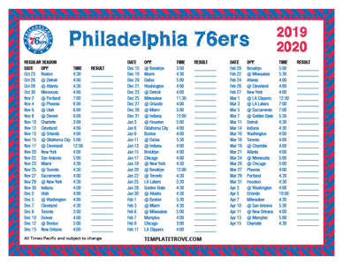 Philadelphia 76ers 2019-20 Printable Schedule - Pacific Times