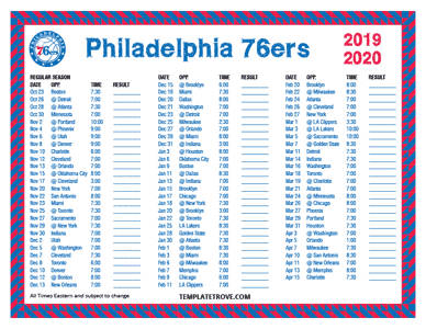 Philadelphia 76ers 2019-20 Printable Schedule