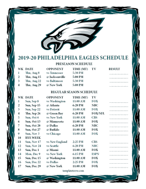 Philadelphia Eagles 2019-20 Printable Schedule - Mountain Times