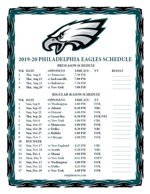 Philadelphia Eagles 2019-20 Printable Schedule
