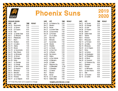 Phoenix Suns 2019-20 Printable Schedule - Mountain Times