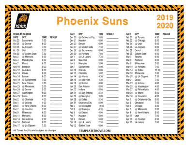 Phoenix Suns 2019-20 Printable Schedule - Pacific Times