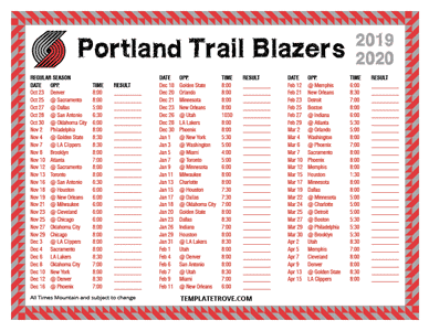 Portland Trail Blazers 2019-20 Printable Schedule - Mountain Times