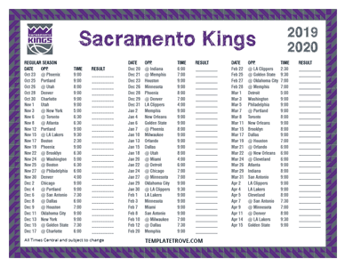 2019-20 Printable Sacramento Kings Schedule - Central Times