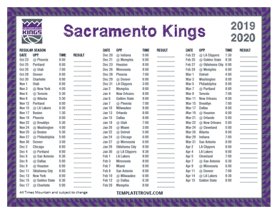 Sacramento Kings 2019-20 Printable Schedule - Mountain Times