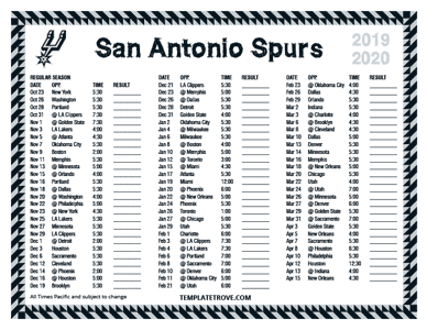 San Antonio Spurs 2019-20 Printable Schedule - Pacific Times