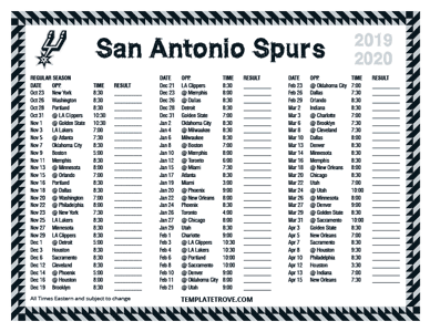 San Antonio Spurs 2019-20 Printable Schedule