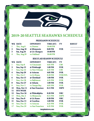 Seattle Seahawks 2019-20 Printable Schedule