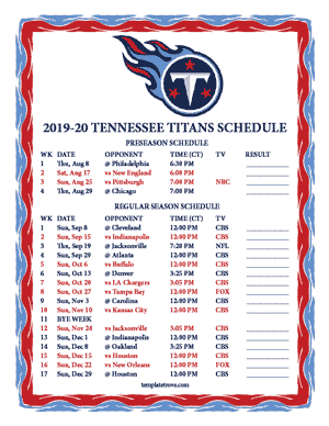 Tennessee Titans 2019-20 Printable Schedule - Central Times