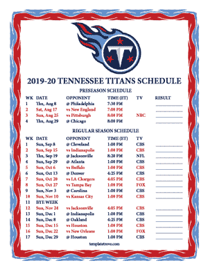 Tennessee Titans 2019-20 Printable Schedule