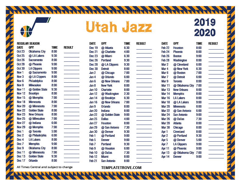 Printable 20192020 Utah Jazz Schedule