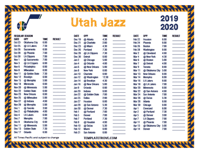 Utah Jazz 2019-20 Printable Schedule - Pacific Times