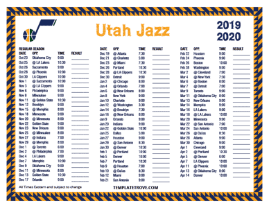 Utah Jazz 2019-20 Printable Schedule