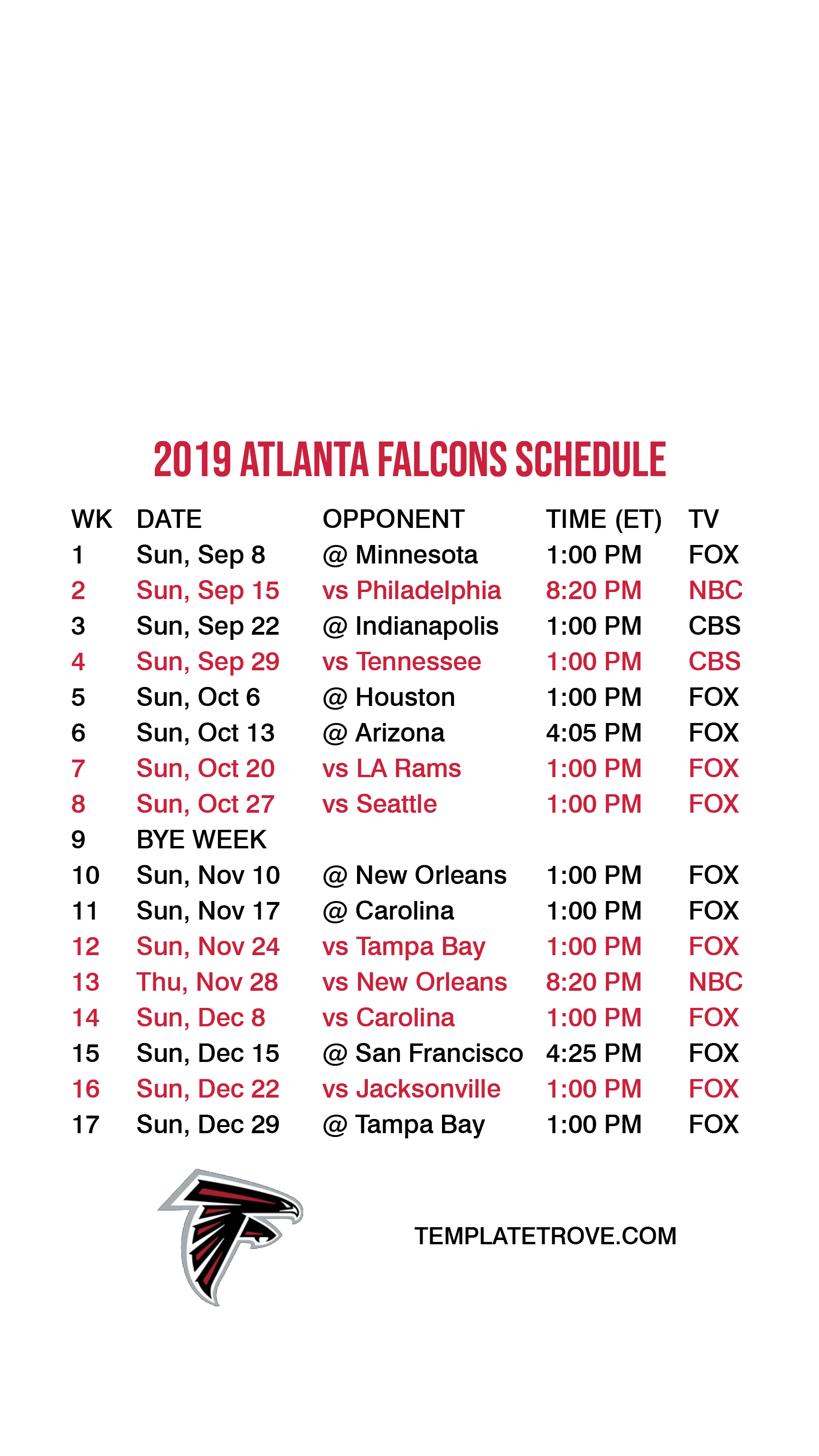 20192020 Atlanta Falcons Lock Screen Schedule for iPhone 678 Plus