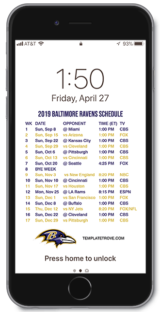 2019 Baltimore Ravens Lock Screen Schedule