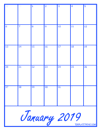 2019 Blank Monthly Calendar - Blue