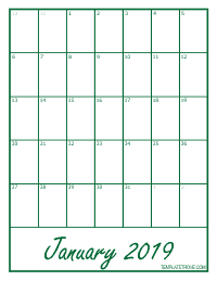 2019 Blank Monthly Calendar - Green