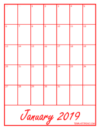 2019 Blank Monthly Calendar - Red