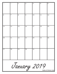 2019 Blank Monthly Calendar