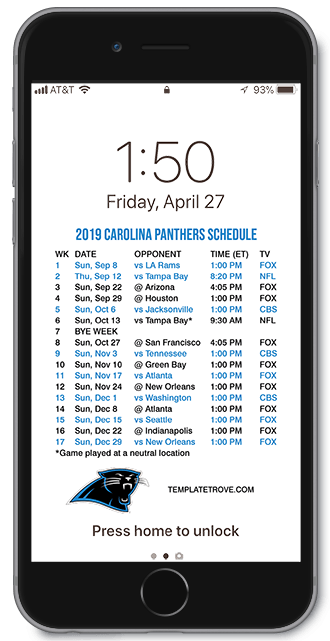 2019 Carolina Panthers Lock Screen Schedule
