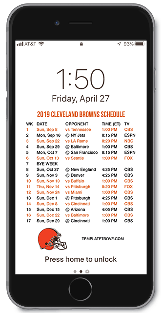 2019 Cleveland Browns Lock Screen Schedule
