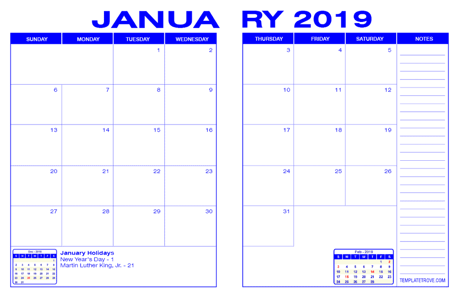 Printable Desk Calendar 2019