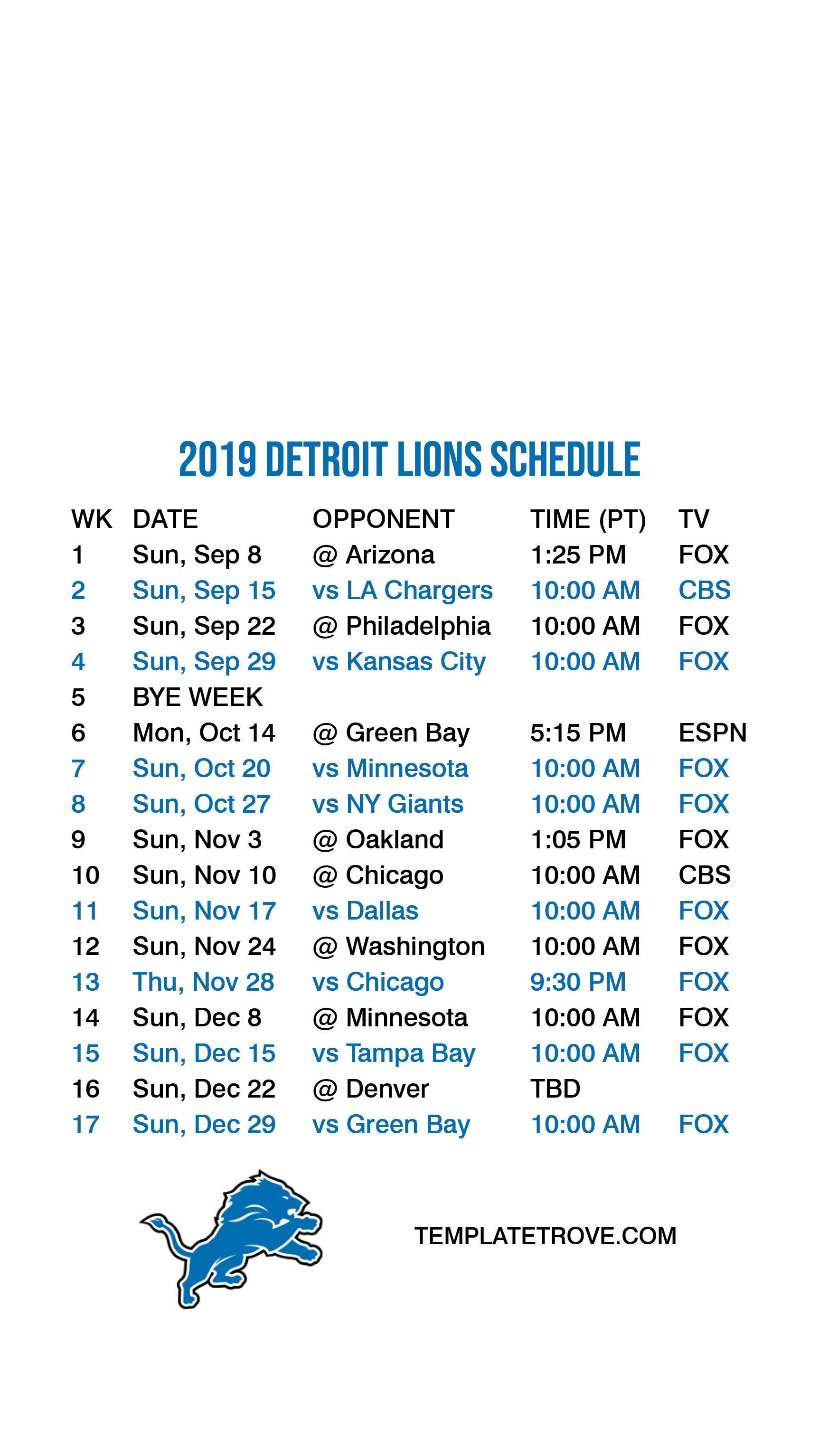 2019 2020 Detroit Lions Lock Screen Schedule For Iphone 6 7 8 Plus