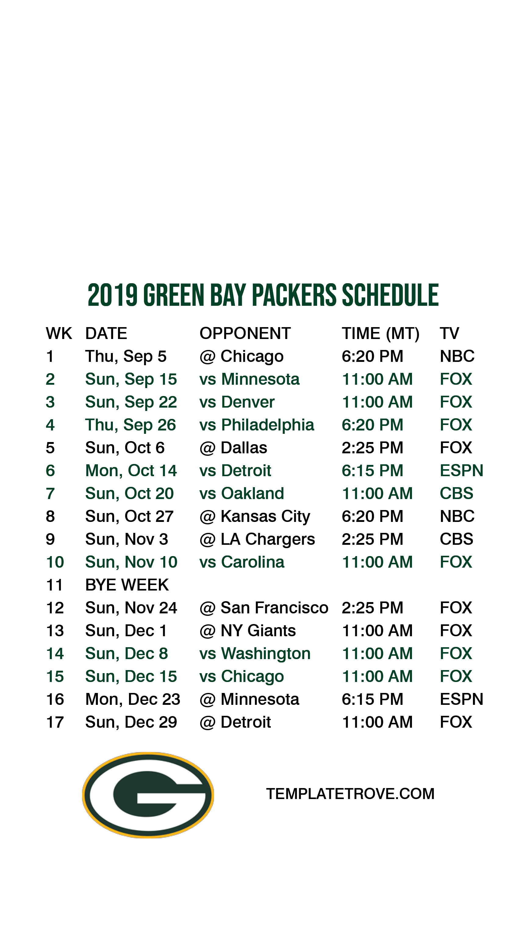 Old Fashioned Green Bay Packers Printable Schedule Tristan Website
