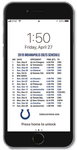2019 Indianapolis Colts Lock Screen Schedule