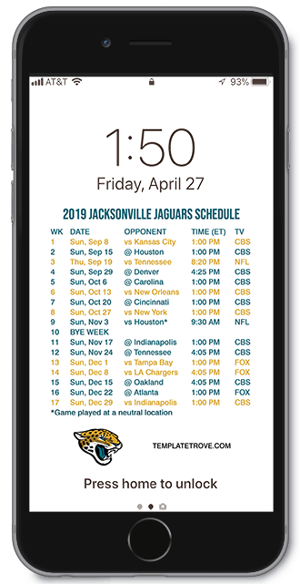 2019 Jacksonville Jaguars Lock Screen Schedule