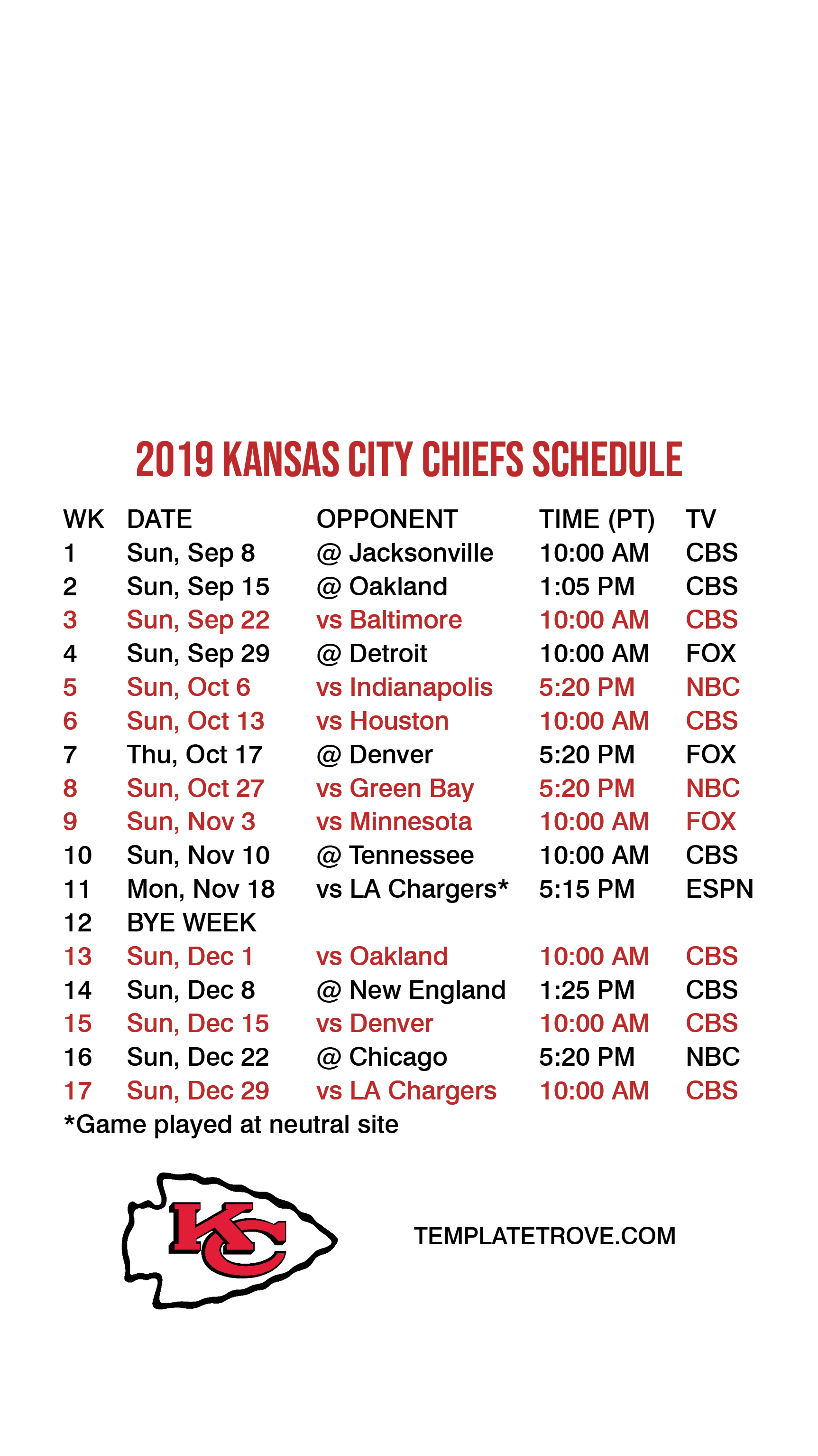 2019-2020 Kansas City Chiefs Lock Screen Schedule for iPhone 6-7-8 Plus1725 x 3067