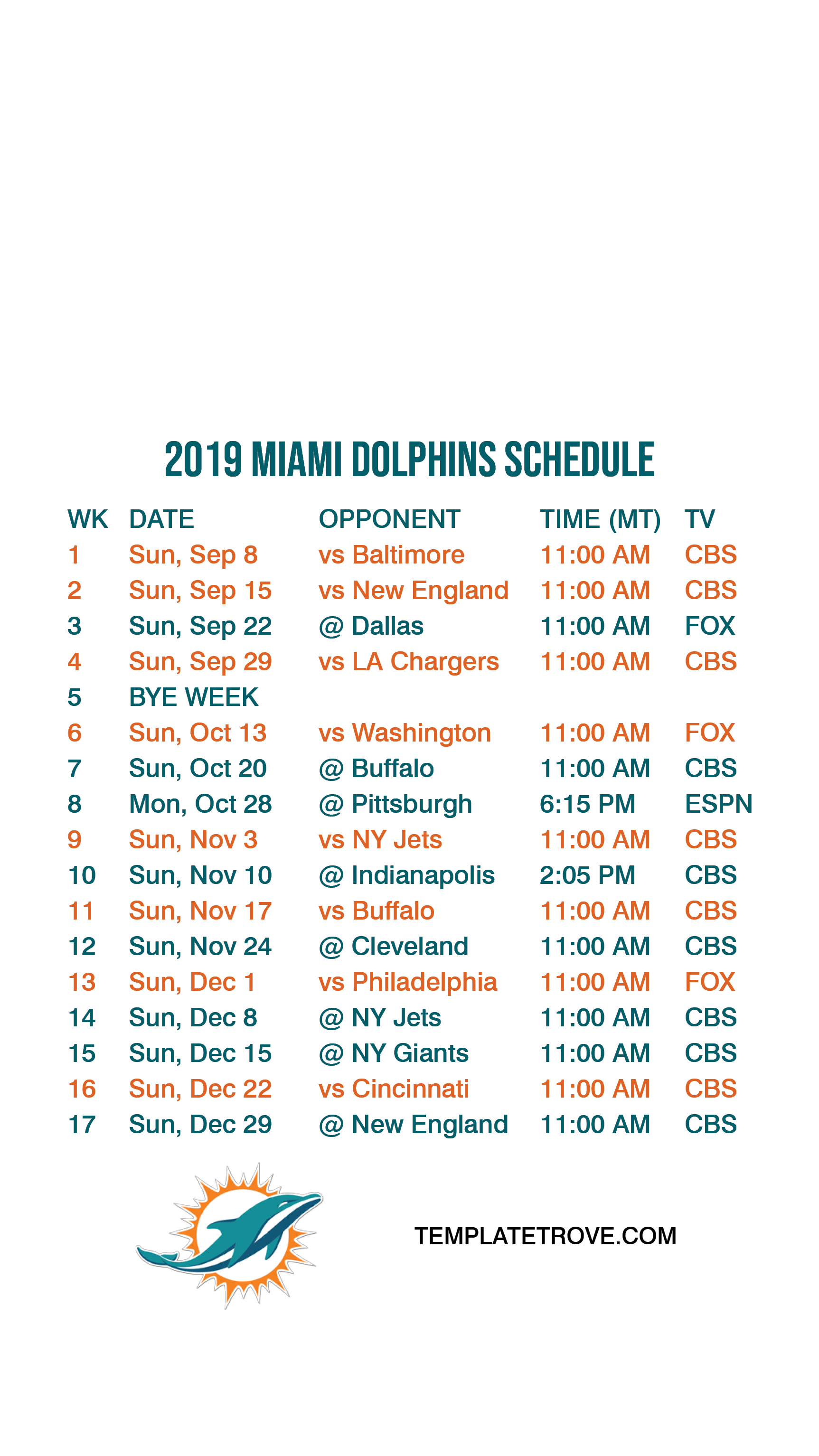 miami dolphins schedule 2020