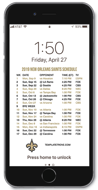 2019 New Orleans Saints Lock Screen Schedule