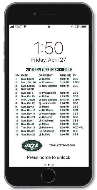 2019 New York Jets Lock Screen Schedule