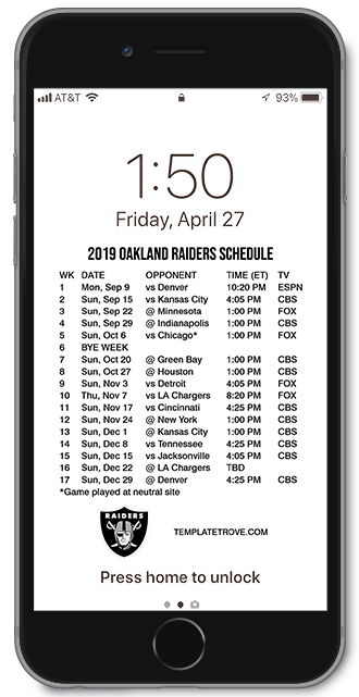 2019 Oakland Raiders Lock Screen Schedule