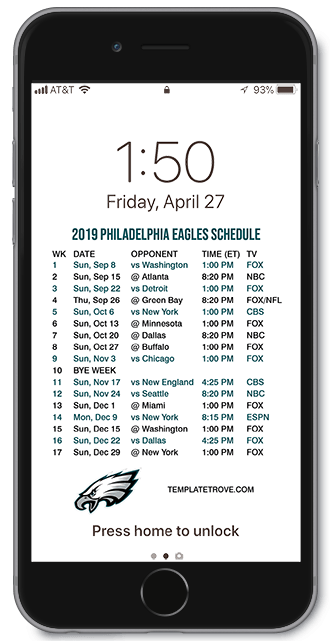 2019 Philadelphia Eagles Lock Screen Schedule