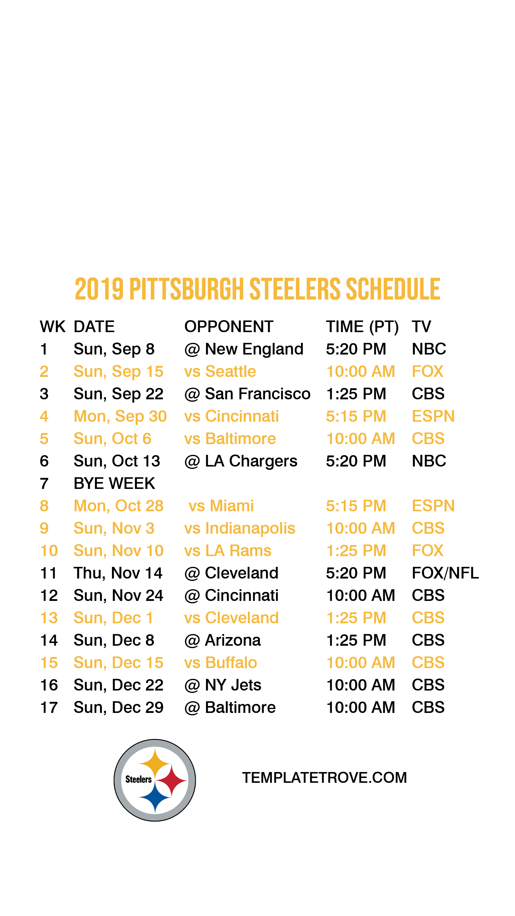 2019 2020 Pittsburgh Steelers Lock Screen Schedule For Iphone 6 7 8 Plus