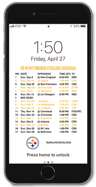 2019 Pittsburgh Steelers Lock Screen Schedule