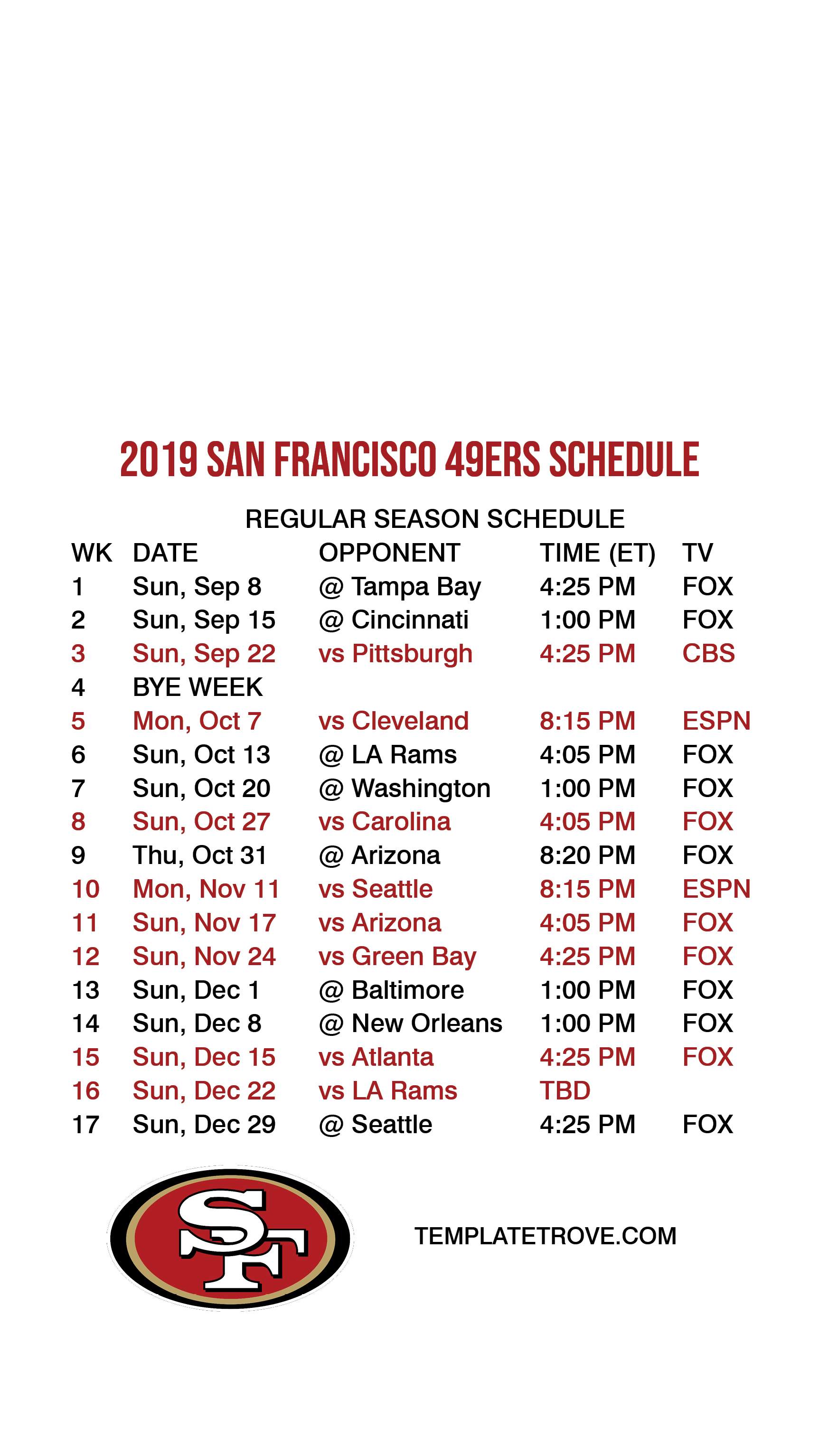 49ers Schedule 2022 2022