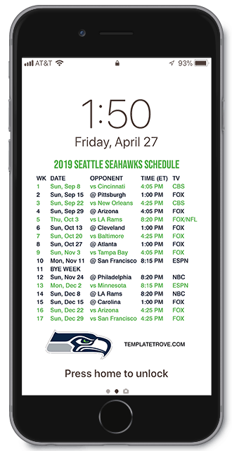 2019 Seattle Seahawks Lock Screen Schedule