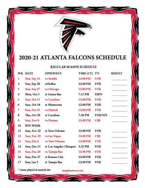 Atlanta Falcons 2020-21 Printable Schedule - Central Times