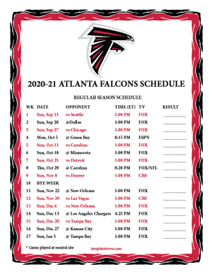 Atlanta Falcons 2020-21 Printable Schedule