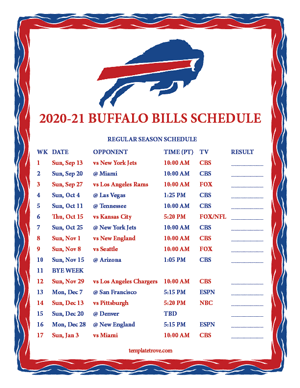 Buffalo Bills 2020-21 Printable Schedule - Pacific Times