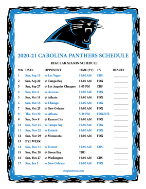 Carolina Panthers 2020-21 Printable Schedule - Pacific Times