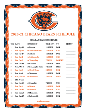 Chicago Bears 2020-21 Printable Schedule - Central Times