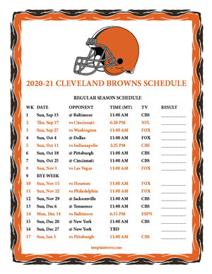 Cleveland Browns 2020-21 Printable Schedule - Mountain Times