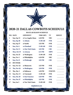 Dallas Cowboys 2020-21 Printable Schedule - Mountain Times