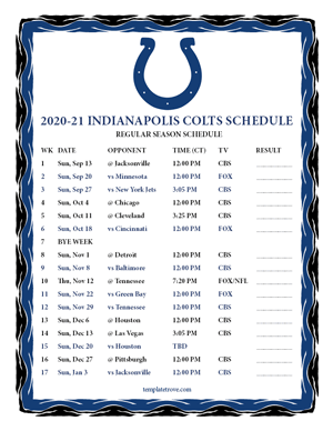 Indianapolis Colts 2020-21 Printable Schedule - Central Times